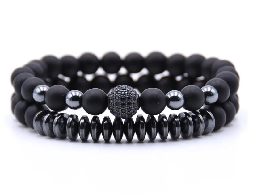 
Модный матовый натуральный драгоценный камень, циркониевый гематит 8 мм, Набор браслетов с бусинами, регулируемый для мужчин и женщин 