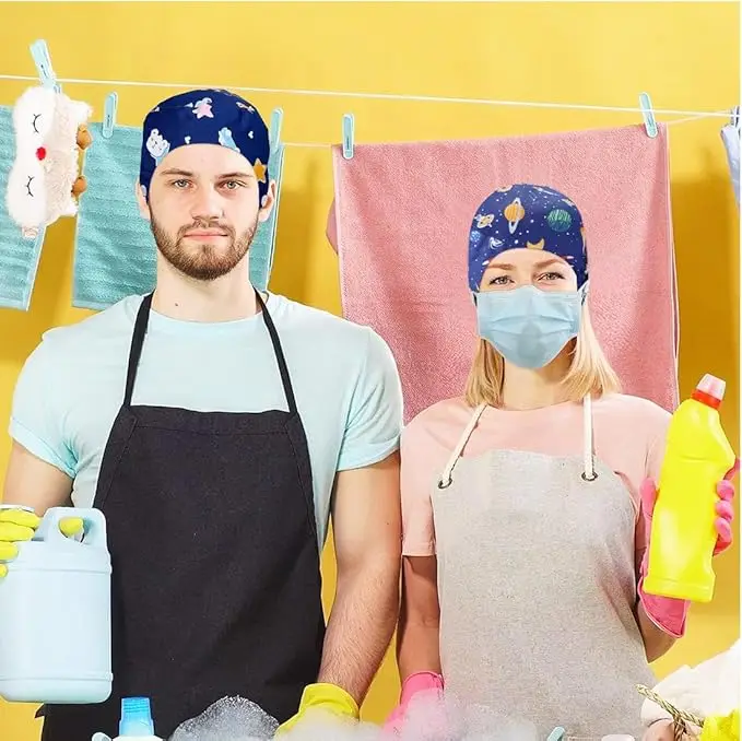 Pattern Scrubs With Buttons Nurse hair cover Adjustable Turban Caps Cute Printed work Hats Nursing Pet Clinic Nurses Hat Scrub