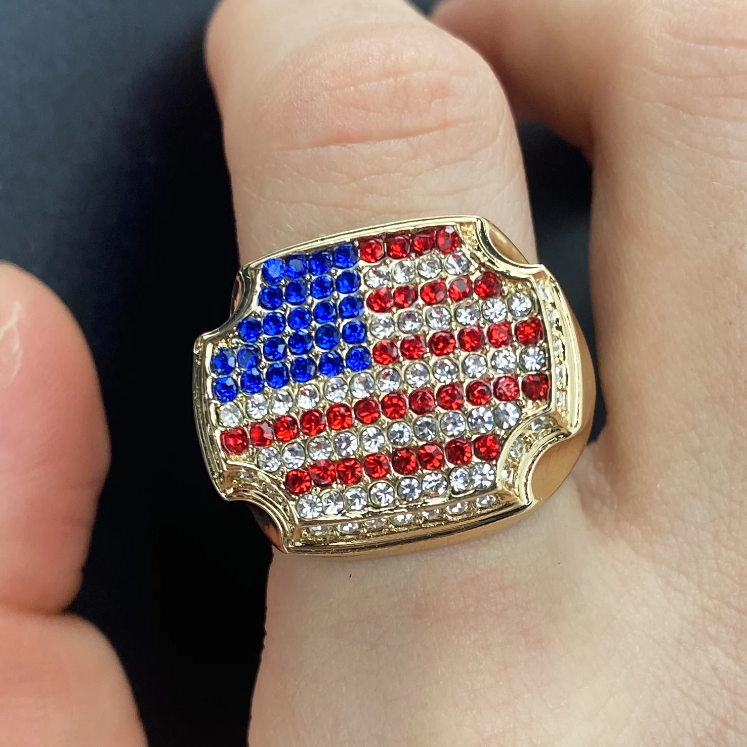 US Flag Rings For Women Man Red Zircon American Jewelry Fashion With MAGA