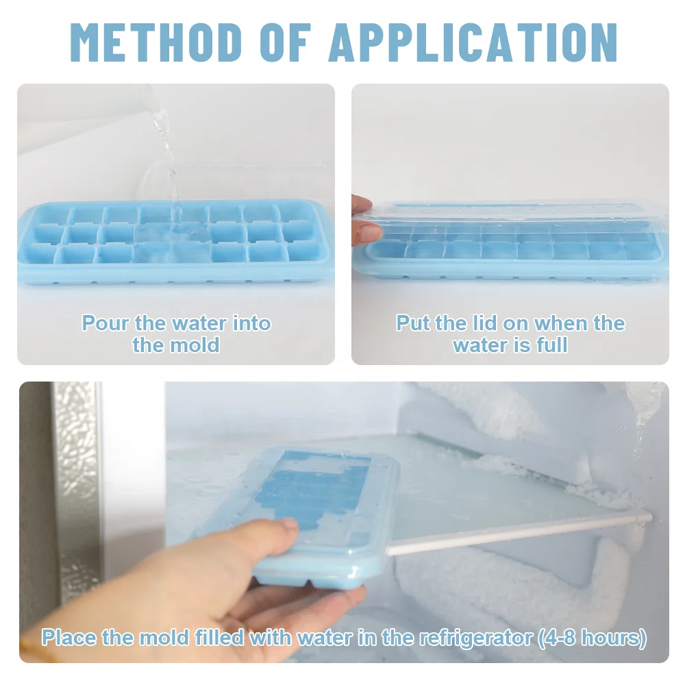 GLOWAY Premium BPA Free Easy Release Flexible Ice Cube Maker Non-Stick Stackable Silicone Ice Cube Tray Mold With Plastic Lid