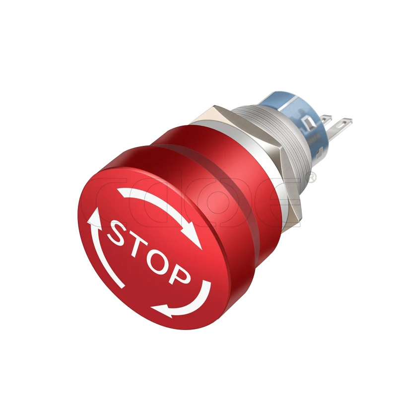 Metal Pin terminal Self-locking 19MM IP65 red head exit switch 1NO1NC emergency stop button