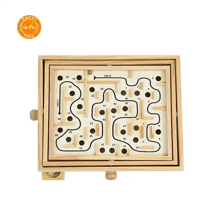 Interactive wooden desktop labyrinth game  hand crank track bead kids educational toys for sale