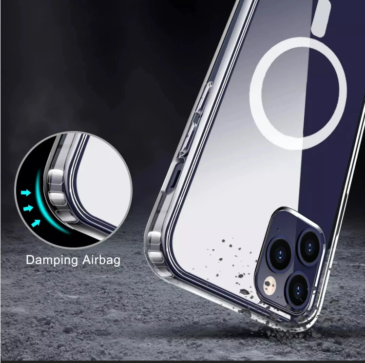 High Quality TPU PC Wireless Charging Anti Yellowing Crystal Clear Magnetic Phone Case Bayer for iPhone 13 Pro Max Magnetic Case