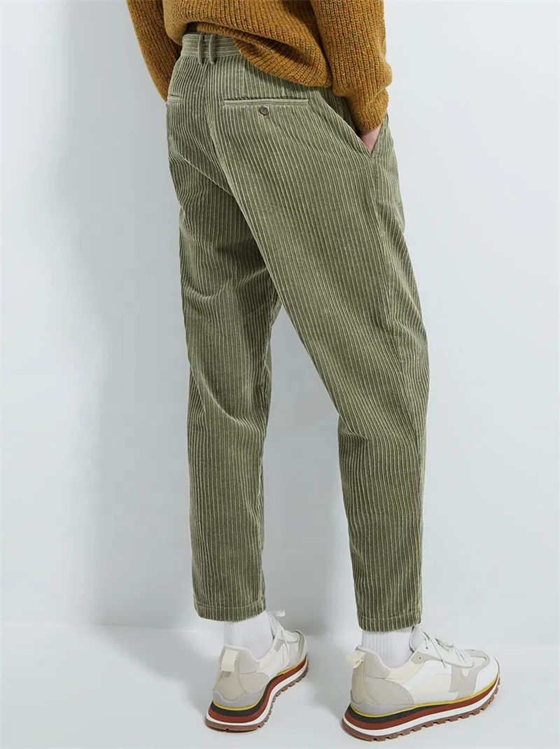 Custom spring  green loose chino corduroy pants for men custom sweatpants corduroy cargo jogging fleece jogger