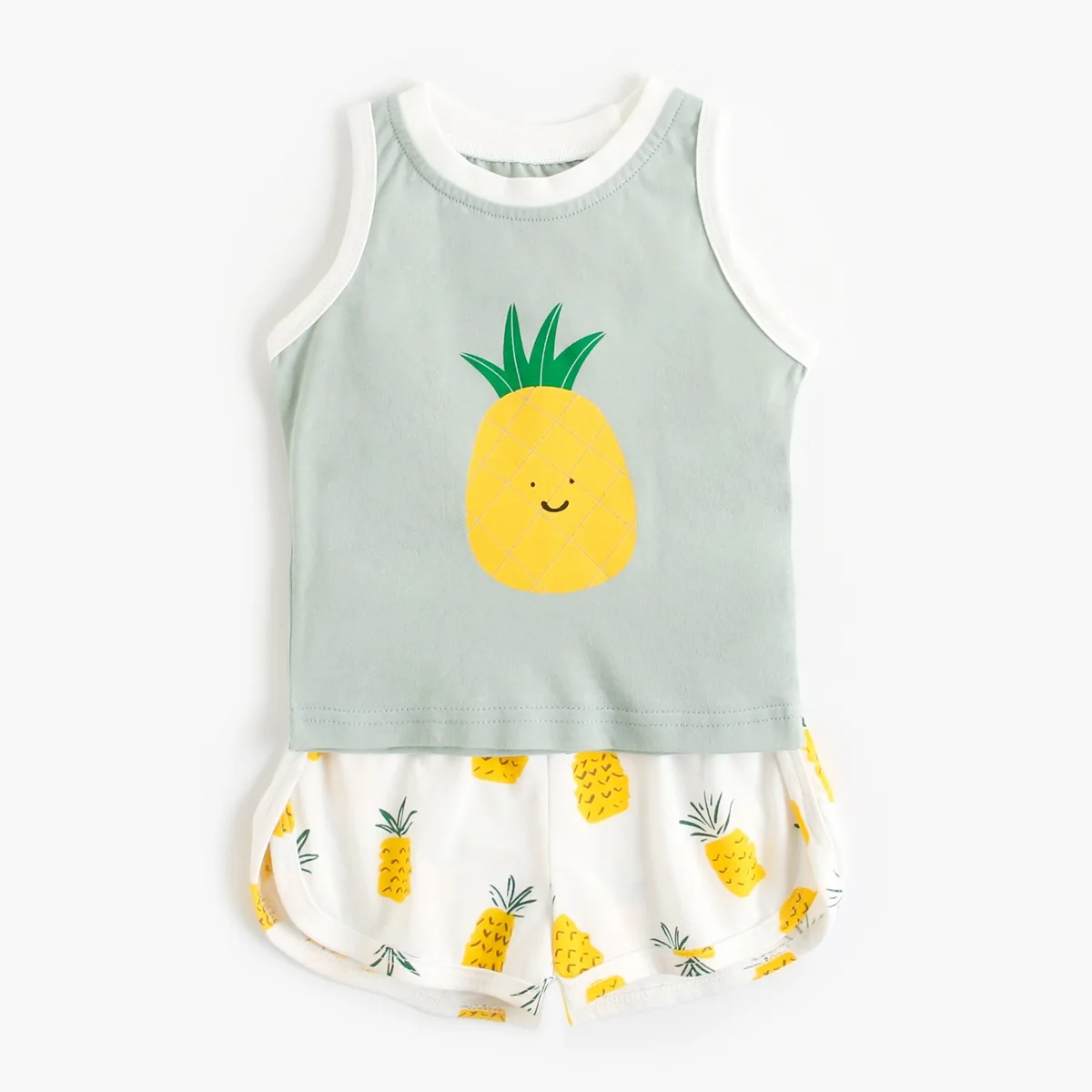 New Arrival Baby Summer Fruit Print Cute Cartoon Sleeveless Vest Shorts Clothes Set
