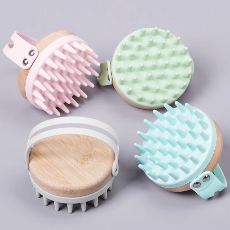 Fast delivery Silicone Head Scrubber Dandruff BrushSilicone Bristle Hair Scalp bamboo hairBrush