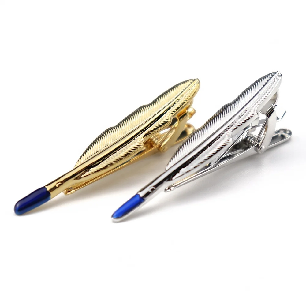 Custom Logo Golden Color Copper Necktie Bar Feather Pen Tie Clips For Men