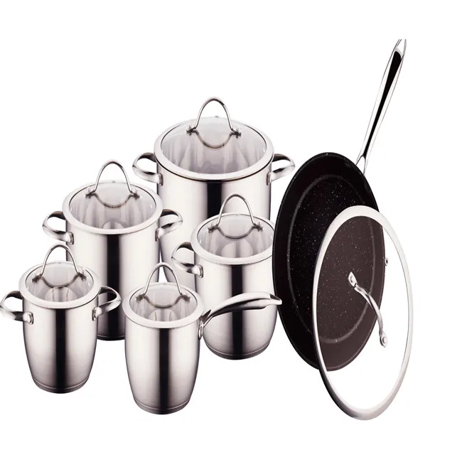 12pcs Cookware set Stainless Steel Capsuled Bottom Cookware Kitchen Set Pans Cookware Set for Kitchen Use