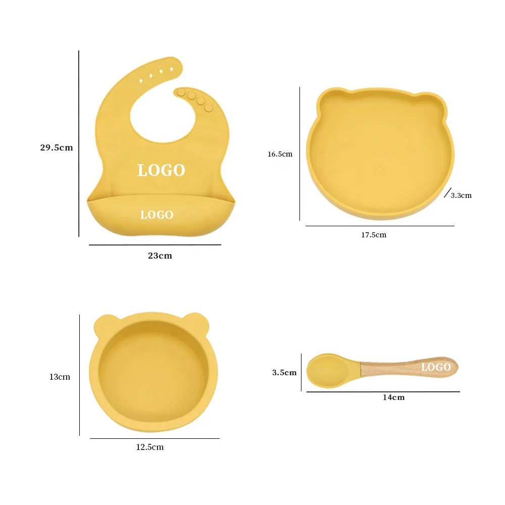 Factory Customized High Quality OEM Silicone Suction Plate Kid Baby Feeding Bowl Tableware 4 Pcs Set