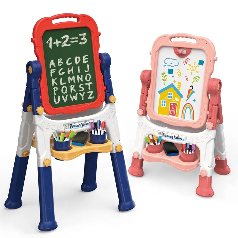 Kids Art Easel with Painting Accessories Double-Sided Large Adjustable Standing Rotatable Magnetic Drawing Board Toys