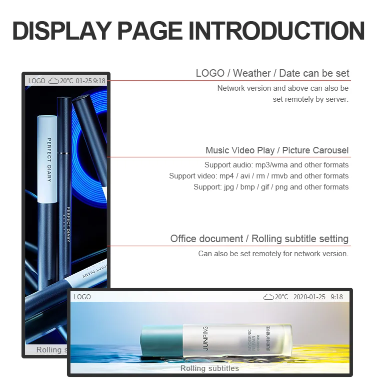 19 24 28 37 inch Supermarket advertisement shelf-edge wall digital signage ultra wide lcd stretched bar display
