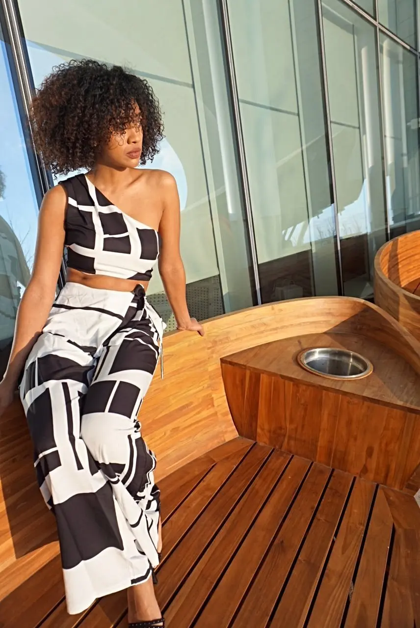 
Sexy Plaid Casual Ladies Trouser Suit High-Waisted Women Two Piece Jump suit Baggy Trouser Suits 