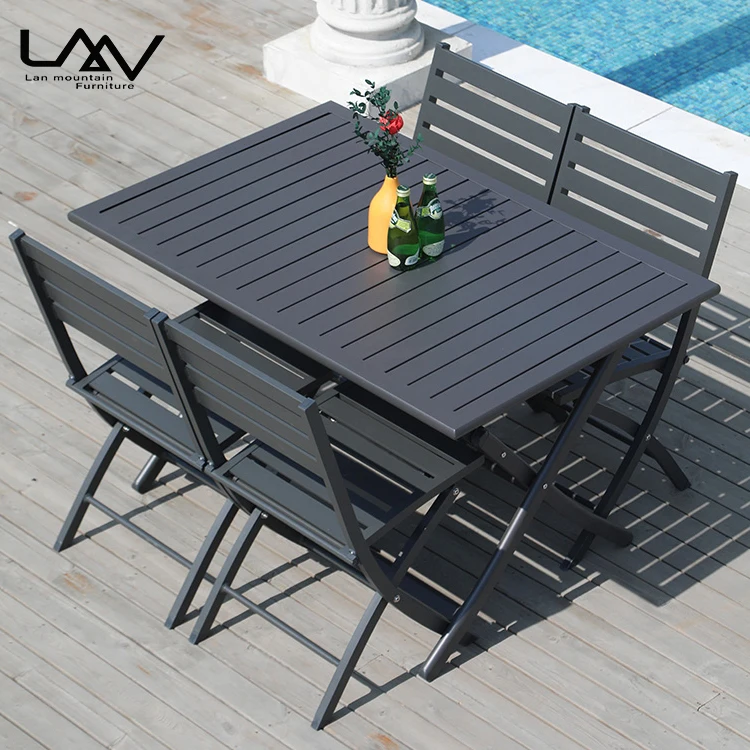 Simple design patio garden portable folding dinning furniture set aluminum frame outdoor restaurant table and chair.