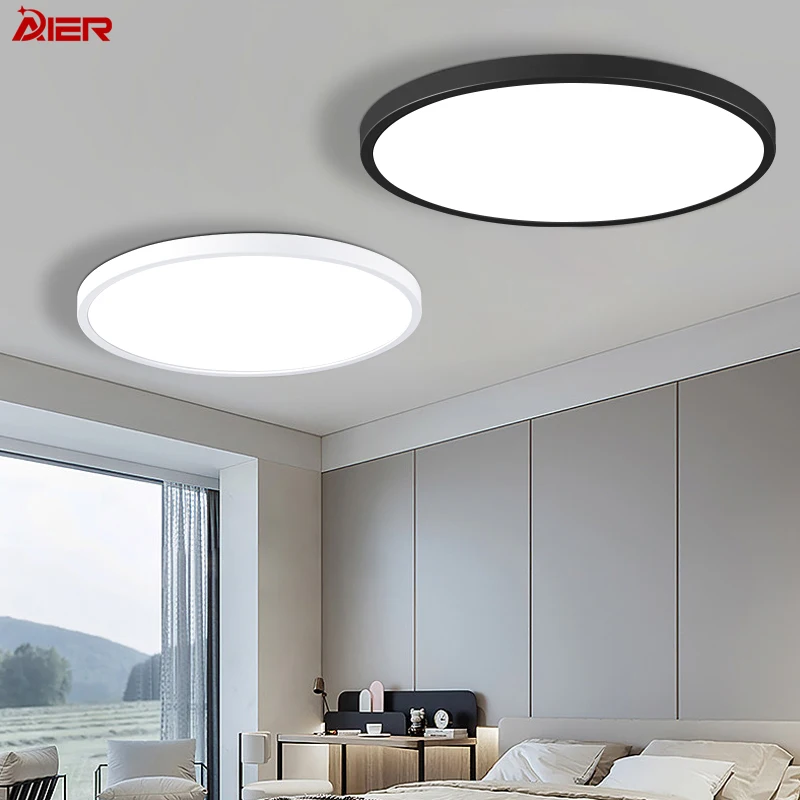 Modern Indoor Round White Black 24W 28W 38W 48W ABS Shape Modern Ceiling Lamp For Bedroom Living Room Dining Bathroom