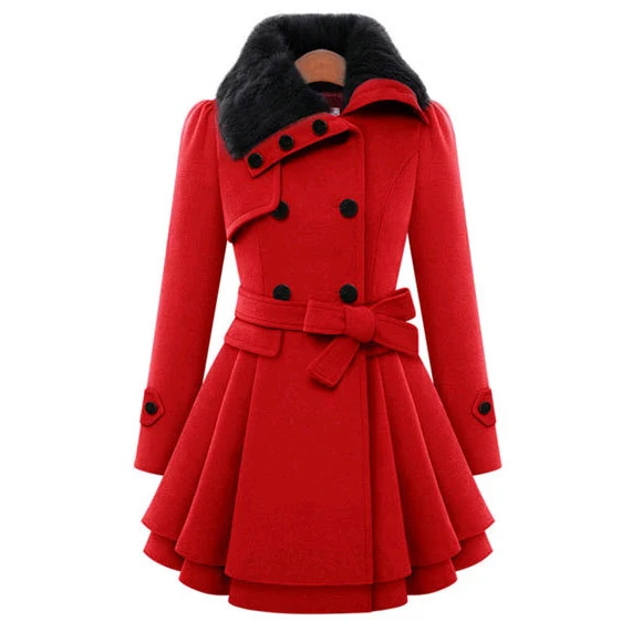 New design large size winter fur collar double-breasted slim lace woman wool coat