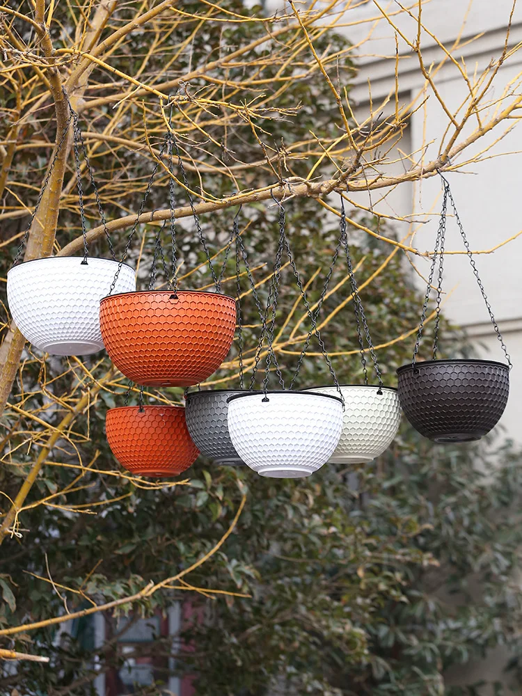 Factory direct sale high quality garden pots Honeycomb rattan hanging plastic flowerpot European style hanging resin flowerpot