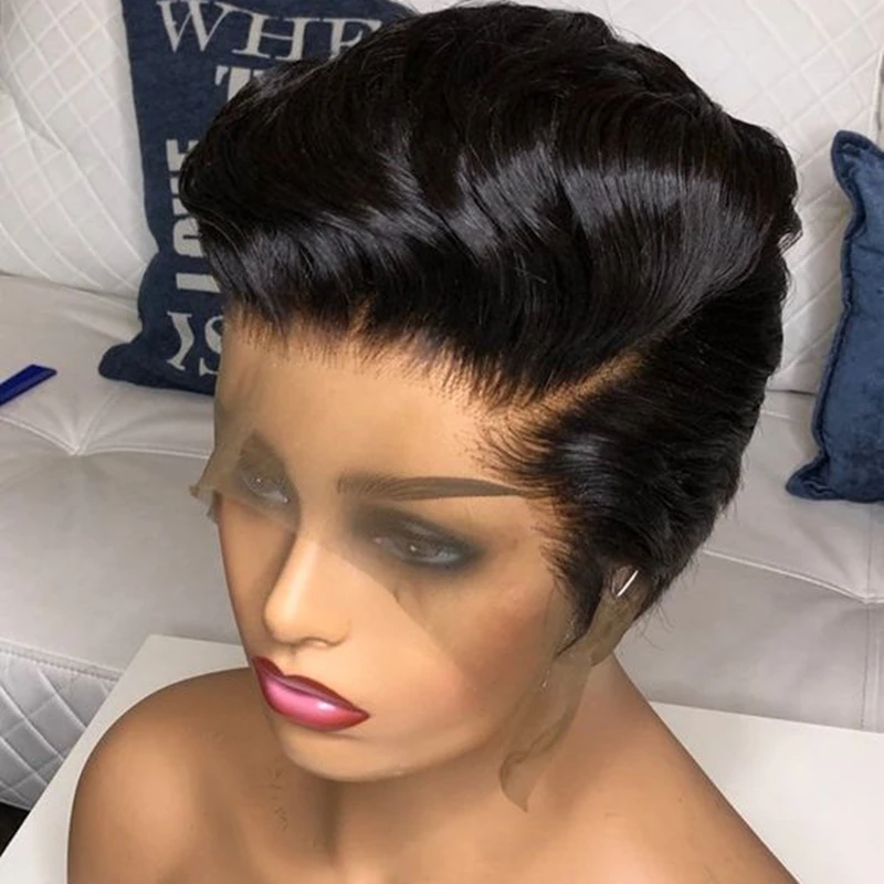 Natural Color Short Pixie Cut Human Hair Wigs Brazilian Unprocessed Wholesale Lace Front Wigs For Black Women