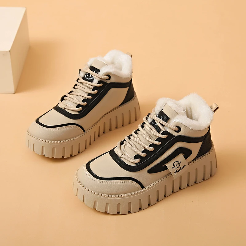 Manufacturer Direct Furry Warm Footwear casual Sneaker Cotton-padded Shoes Outdoor Lace Up Comfortable Snow Boots Women