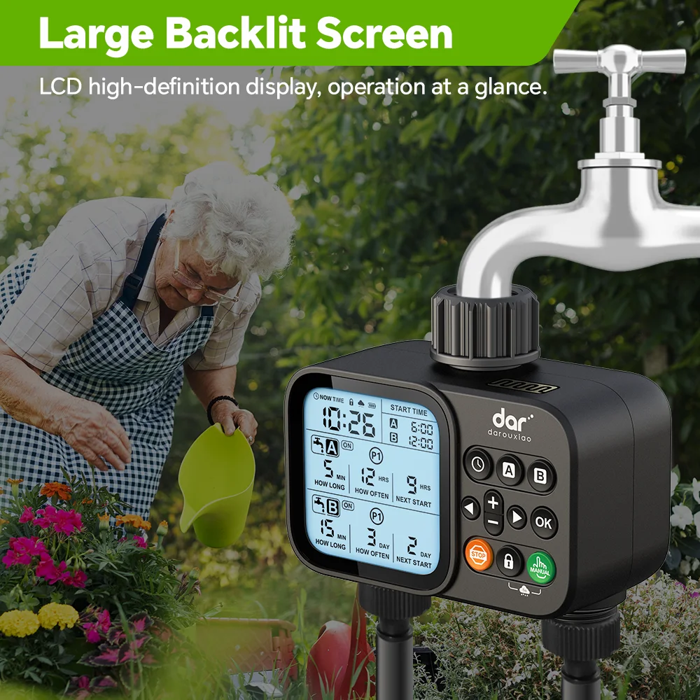 Sprinkler Timer,Programmable Water Timer for Garden Hose with Rain Delay,Automatic Watering System for Lawns Pool 2 Outlet