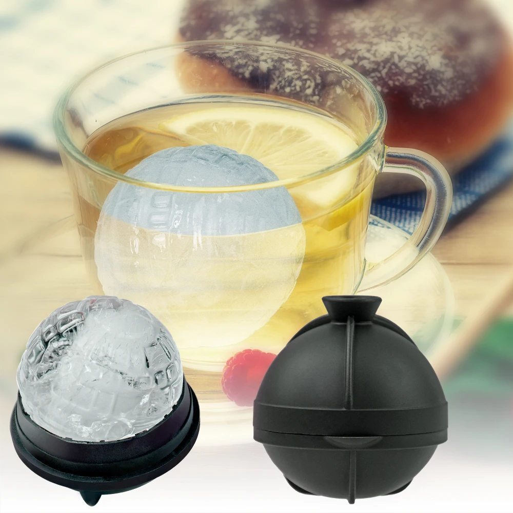 Food Grade BPA Free Silicone Sphere Ice Ball Maker Slower Melting Death Star Ice Cube Mold with Built-In Funnel