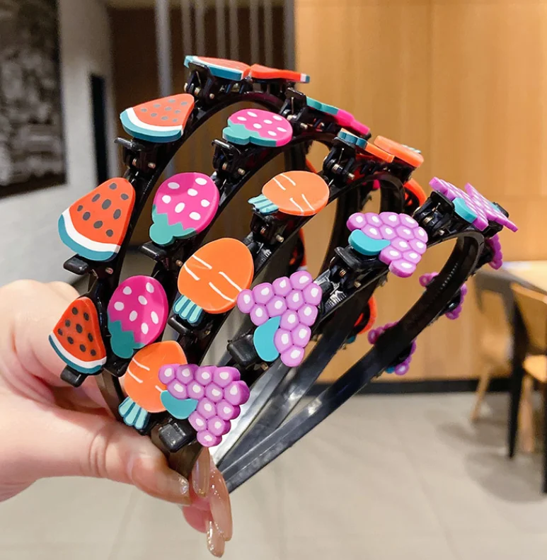 Girl Sweet Princess Hairstyle Hairpin Double Layer Cartoon Headbands with Clips Twist Plait Hair Tools Fashion Headbands for Kid