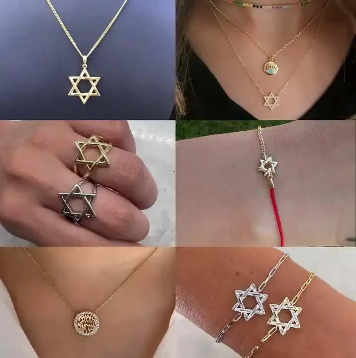 925 Sterling Silver Jewellery 14K Gold Rose Plated Jewelry Zircon Israel Charm Pendant Star of David Necklace