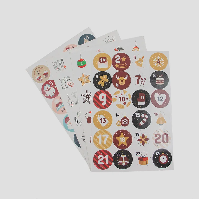 DIY Christmas advent calendar treasure boxes labels with 1-24 number stickers for Xmas holiday decor