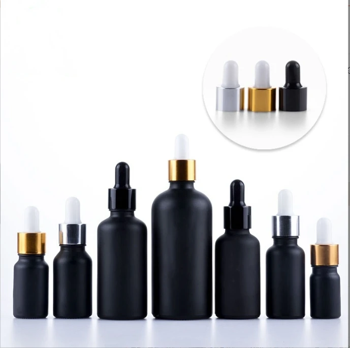 30ml 50ml matte matt black cosmetic glass dropper bottle frost black essential oil bottle 1oz with paper packaging box