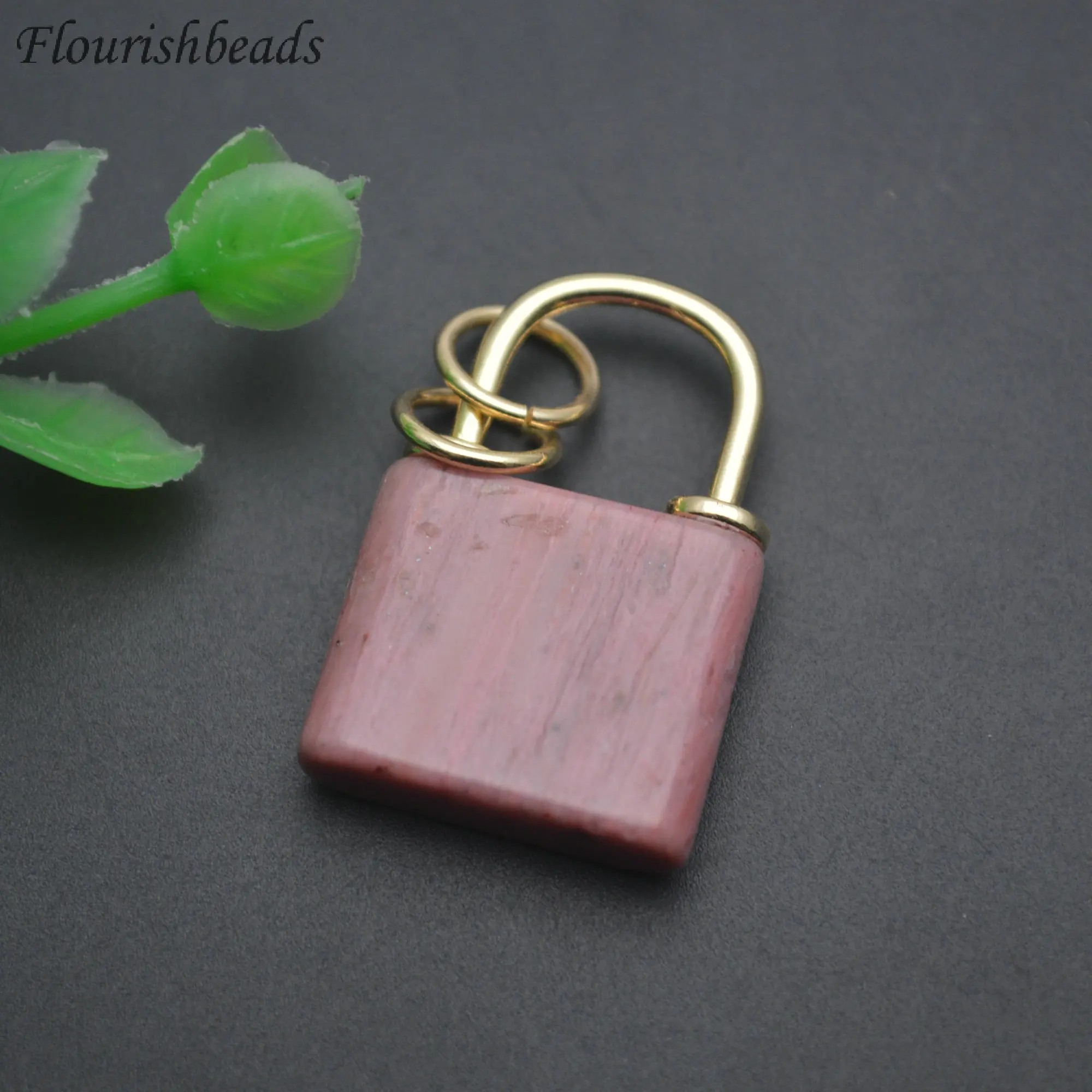 Big Size 18x18mm Natural Amethyst Rose Quartz Tiger Eye Lock Shape Trendy Pendant For Women Men Jewelry Necklace Making