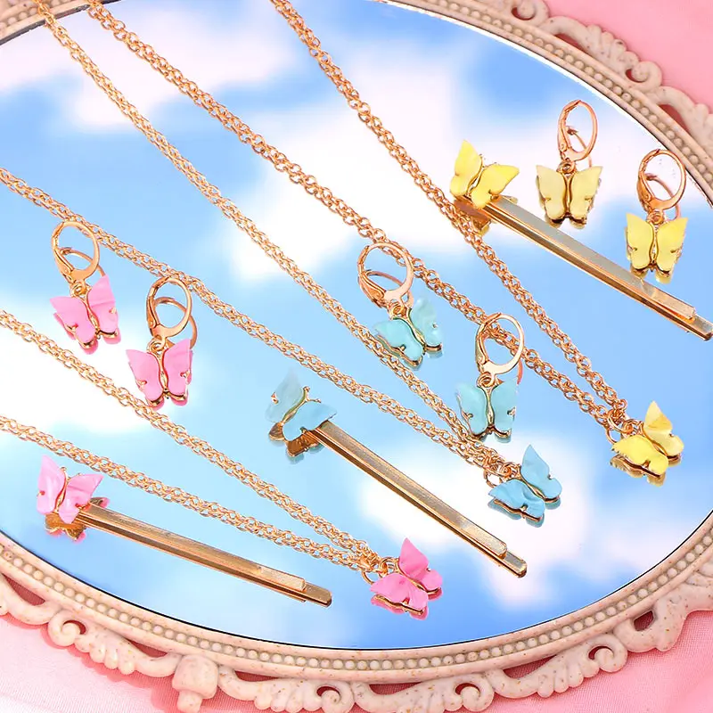 2020 Новинка; Лидер продаж; Многоцветная Бабочка комплект ювелирных изделий для женщин и девушек, акриловые кулон в форме бабочки серьги шпилька задать комбинацию