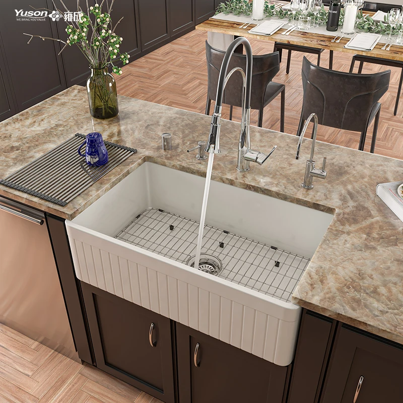 YUSON YS27102W-3318 FFC 33 inch Factory Farmhouse White Reversable Apron Front Kitchen Sinks Ceramic Bowl Porcelain Sink