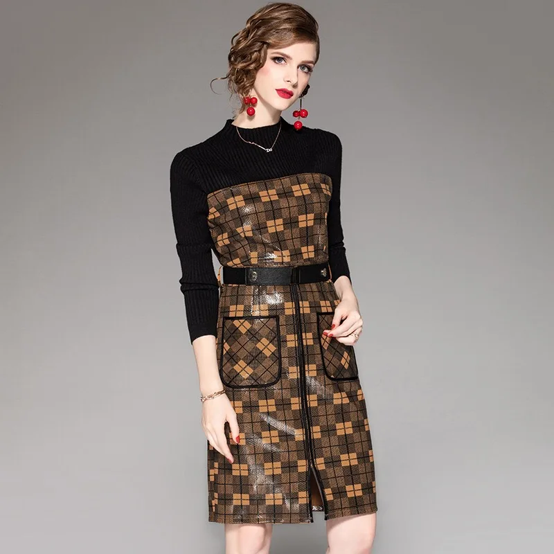 
Ladies Mujer Vestidos Custom Women Faux Leopard Print Leather Office Dress  (62334262040)