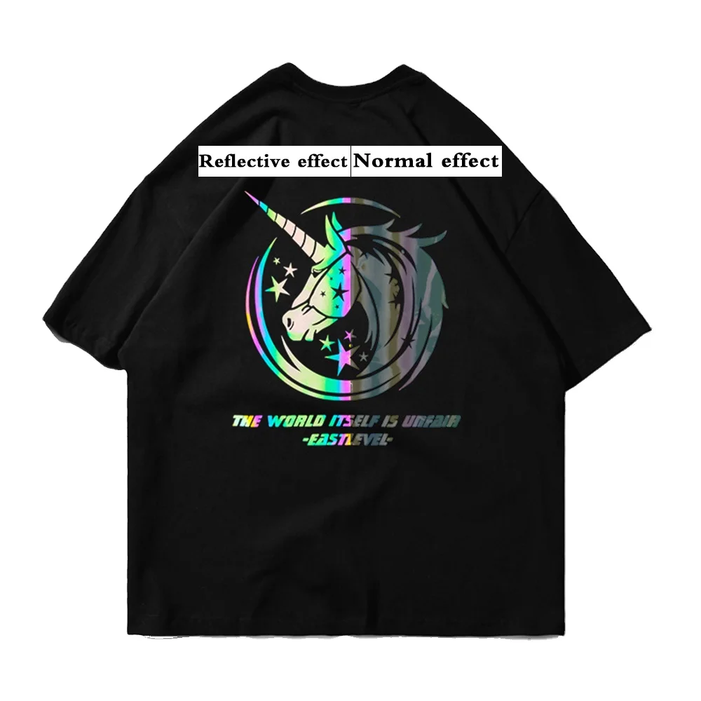 2021 Multi Patterns Custom Breathable Streetwear Reflective Printed Casual T Shirt Men glow in the dark reflective t shirt tee