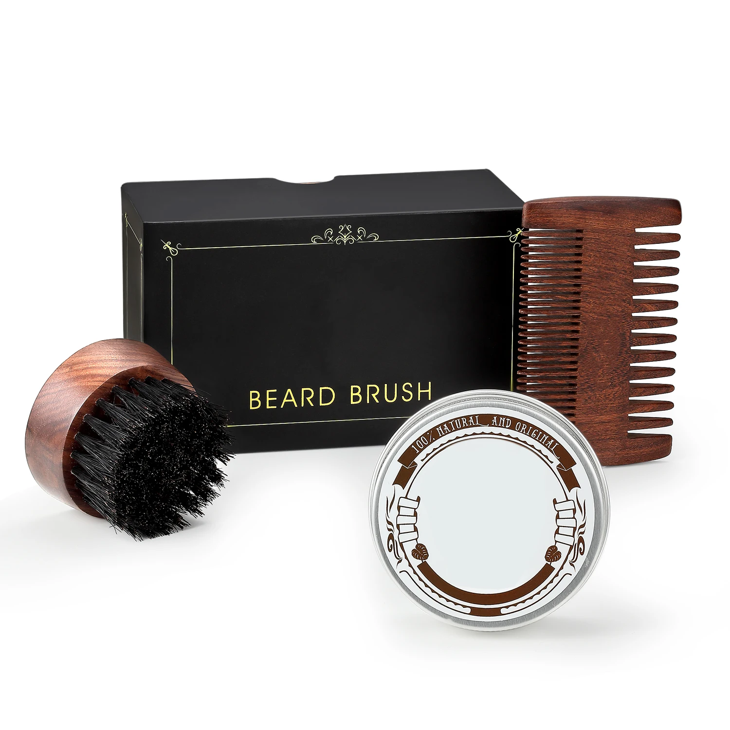 
Creative Oem Customized black walnut brush and black comb with beard balm Shaving Brush Set 