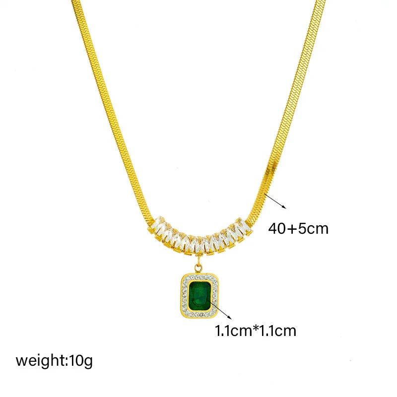Fashion Jewelry Necklace 2 Layer Necklace Earring Set 18 K Gold Plating Green Diamond Stainless Steel Necklace Earring Sets