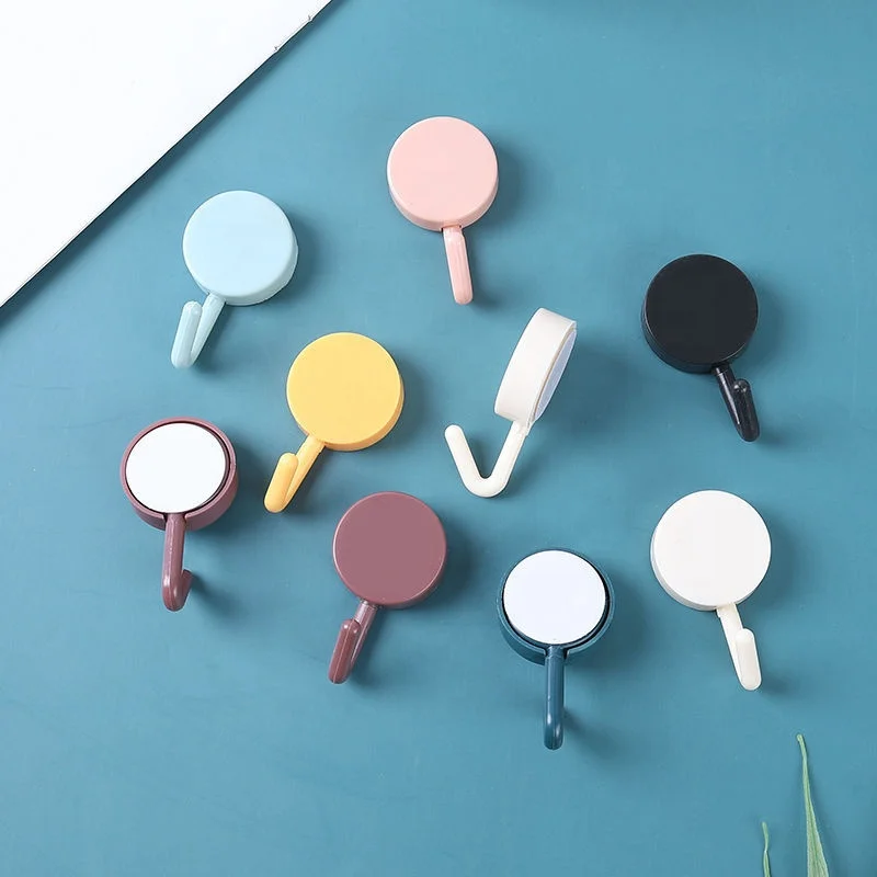 Round Decorative Double Sided Self Adhesive Hooks Kitchen Wall Hooks PVC Plastic Support Multi-color Nordic Style Kitchen Modern