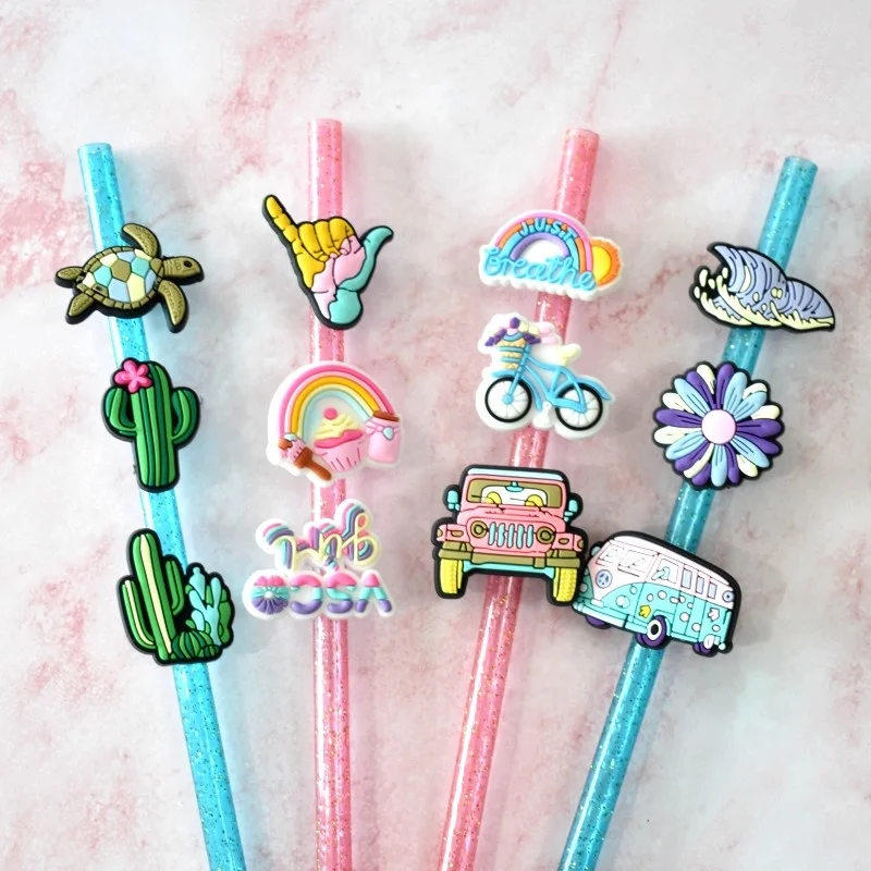 Summer charms reusable drinking straw tip mountain vocation straw covers straw toppers for tumbers wholesale