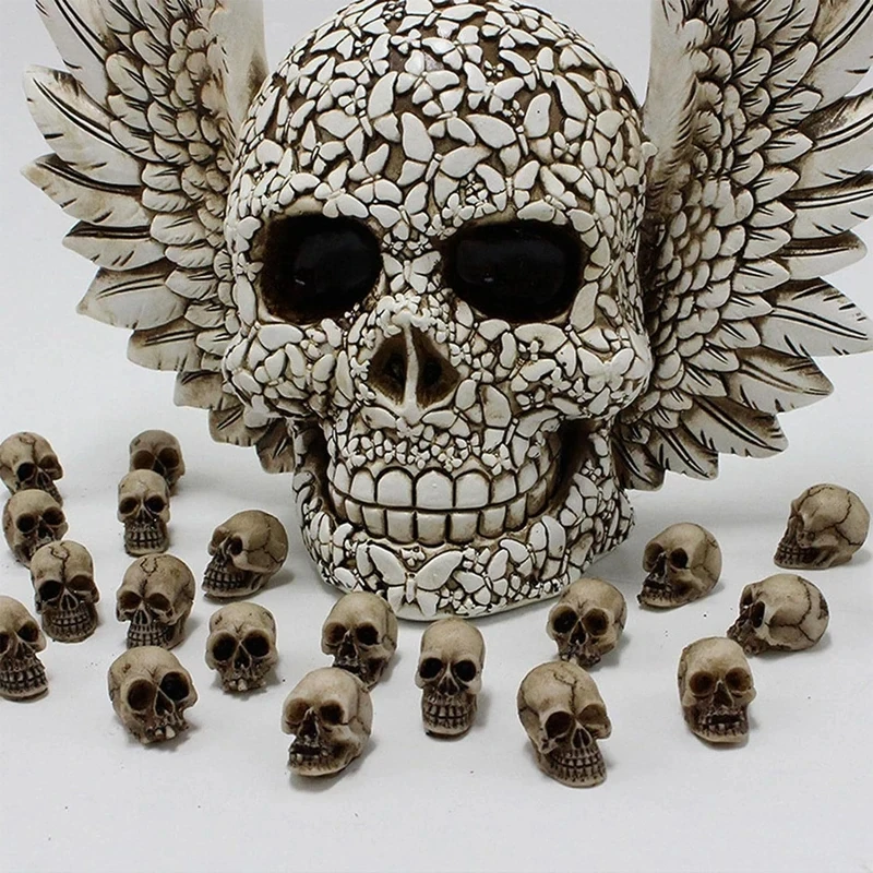20PCS/Pack Mini Halloween Decoration Small Sku-ll Flower Pot Decoration Realistic Looking Skull Craft for Home Garden Decor