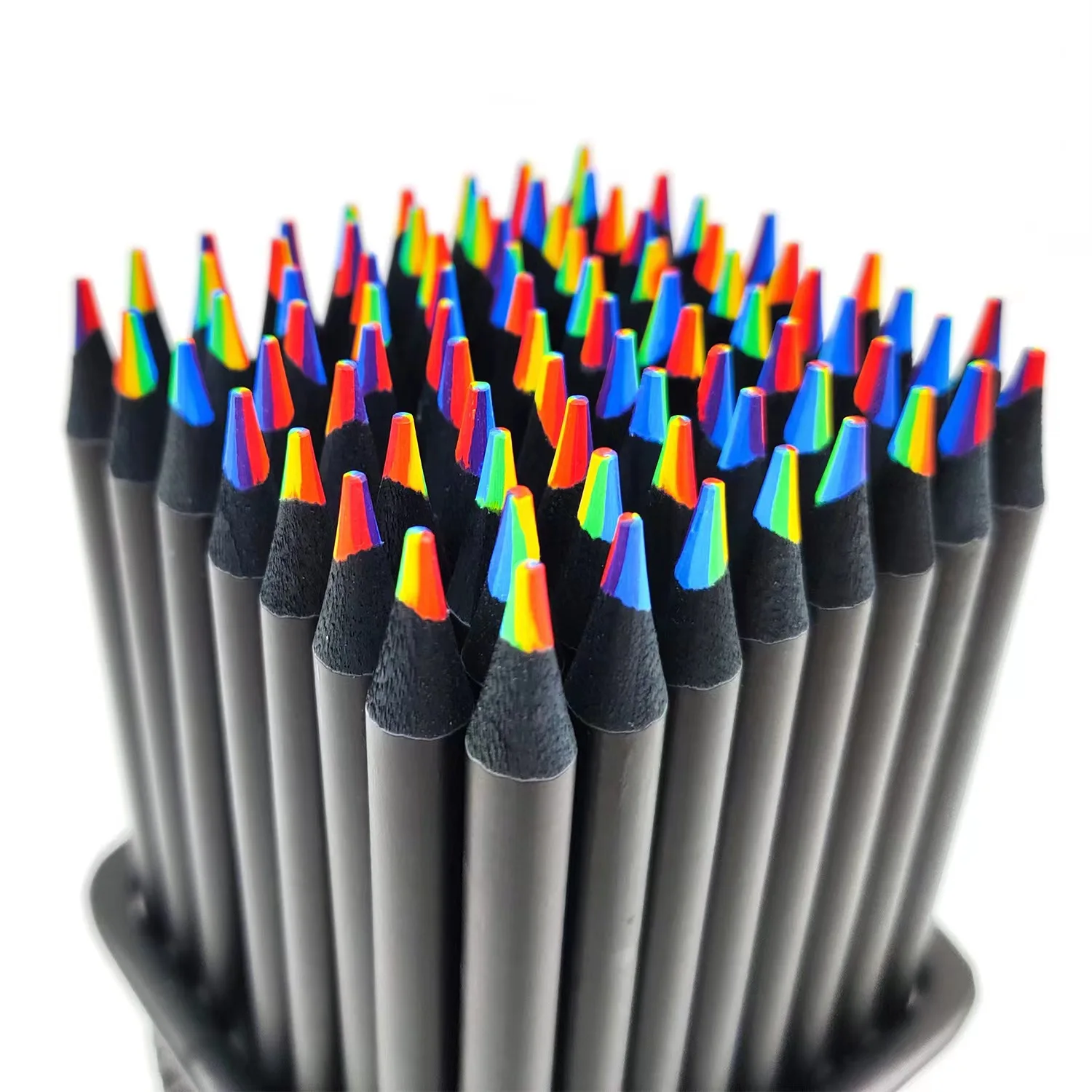 7 in 1 Black Wooden Rainbow Pencils Bulk, Multicolored Pencils Assorted Colors Art Supplies for Adults Drawing Coloring