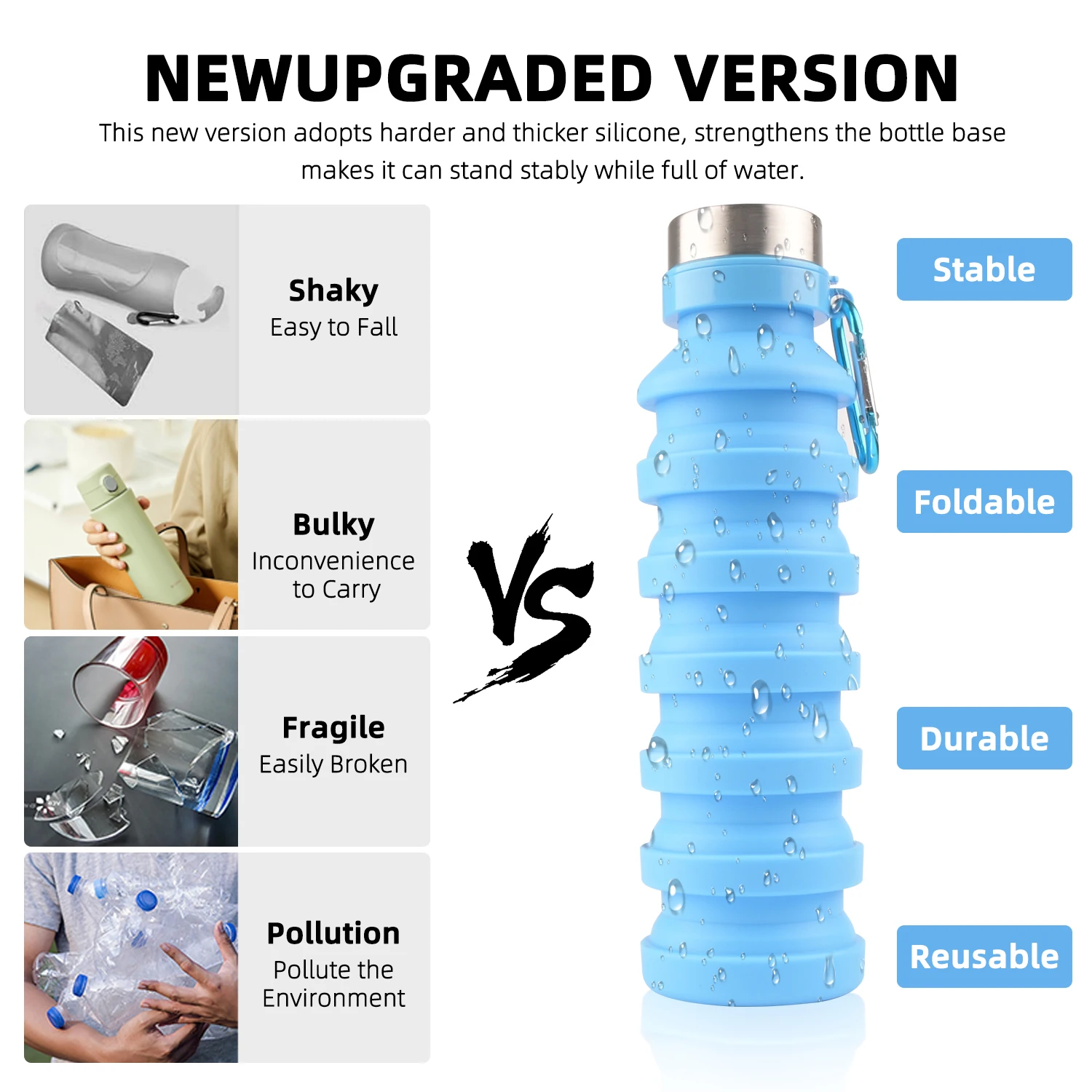 Wholesale Baby Folding Drink Bottle Food Grade Silicone Travel Bottle Portable Collapsible Silicone Water Bottle