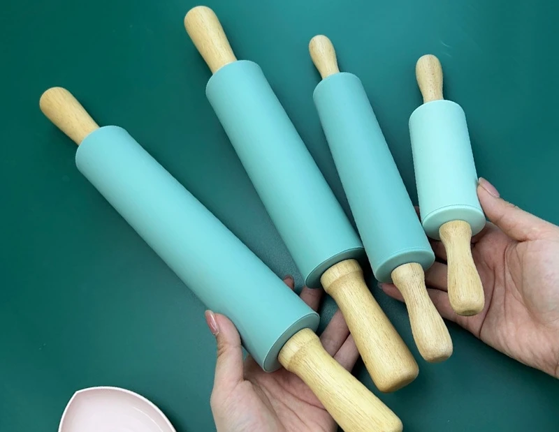 Rolling Pin Wooden Handle Non-Stick - Silicone Dough Rollers for Home Kitchen