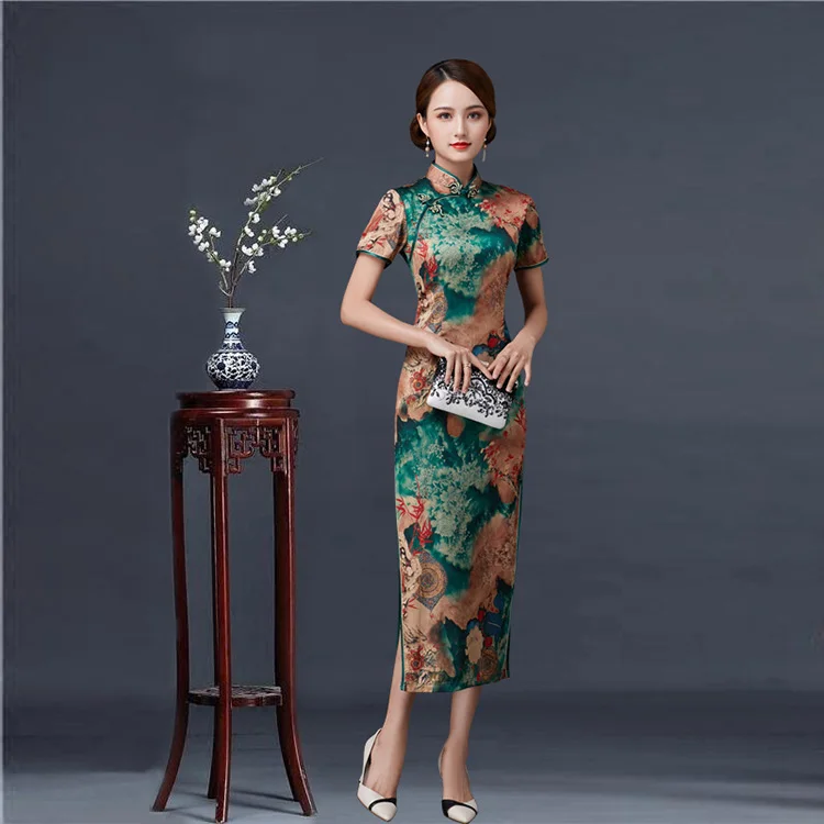  Повседневное платье Qipao большого размера в китайском традиционном стиле с коротким рукавом элегантное цветочной застежкой для детей среднего