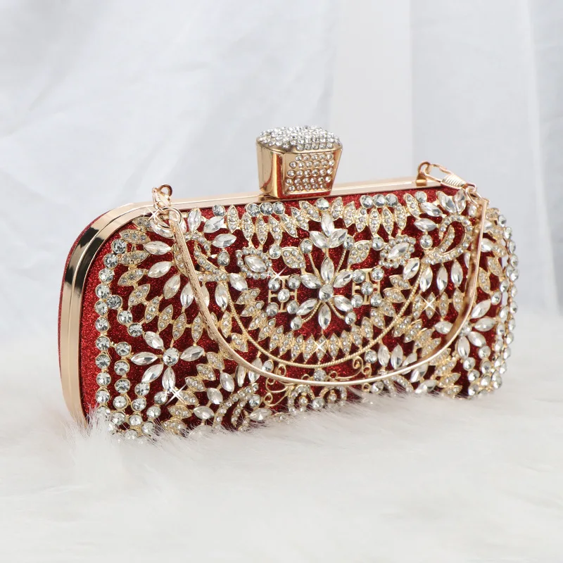 Luxury Floral Diamond Rhinestone Pearls Beaded Crochet Bag Wedding Crystal Banquet Hand Bag Clutch Purse Lady Bridal Evening Bag