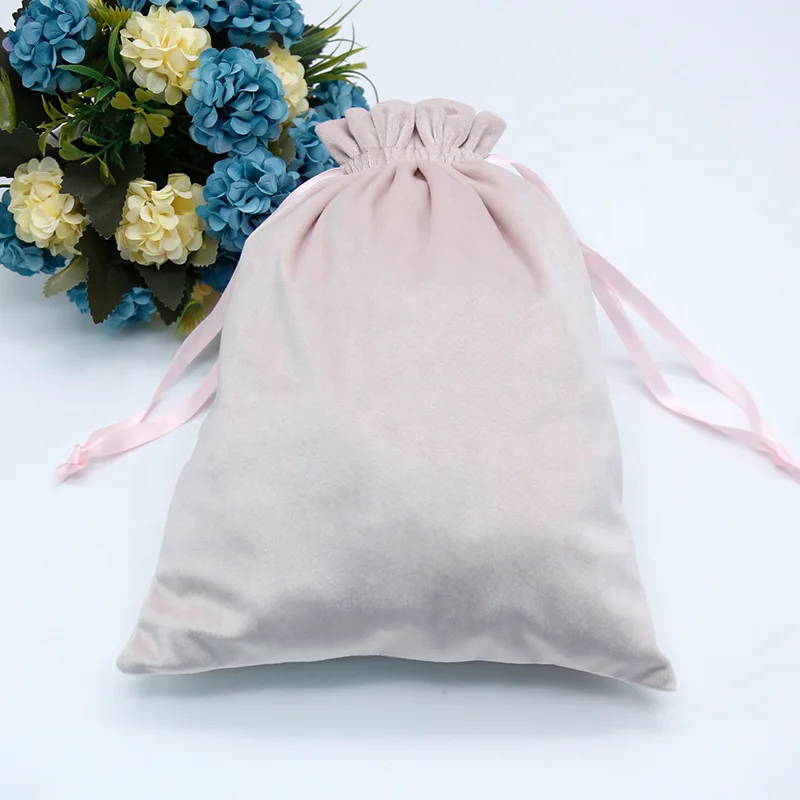 Custom Packaging Bags With Logo Drawstring Pouch Pink Velvet Dust Pouch Velvet