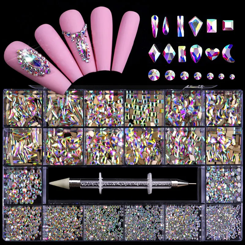 Crystal AB Nail Art Rhinestones Fancy Mix Shapes Flatback Diamonds Glass Decorations Manicure Design