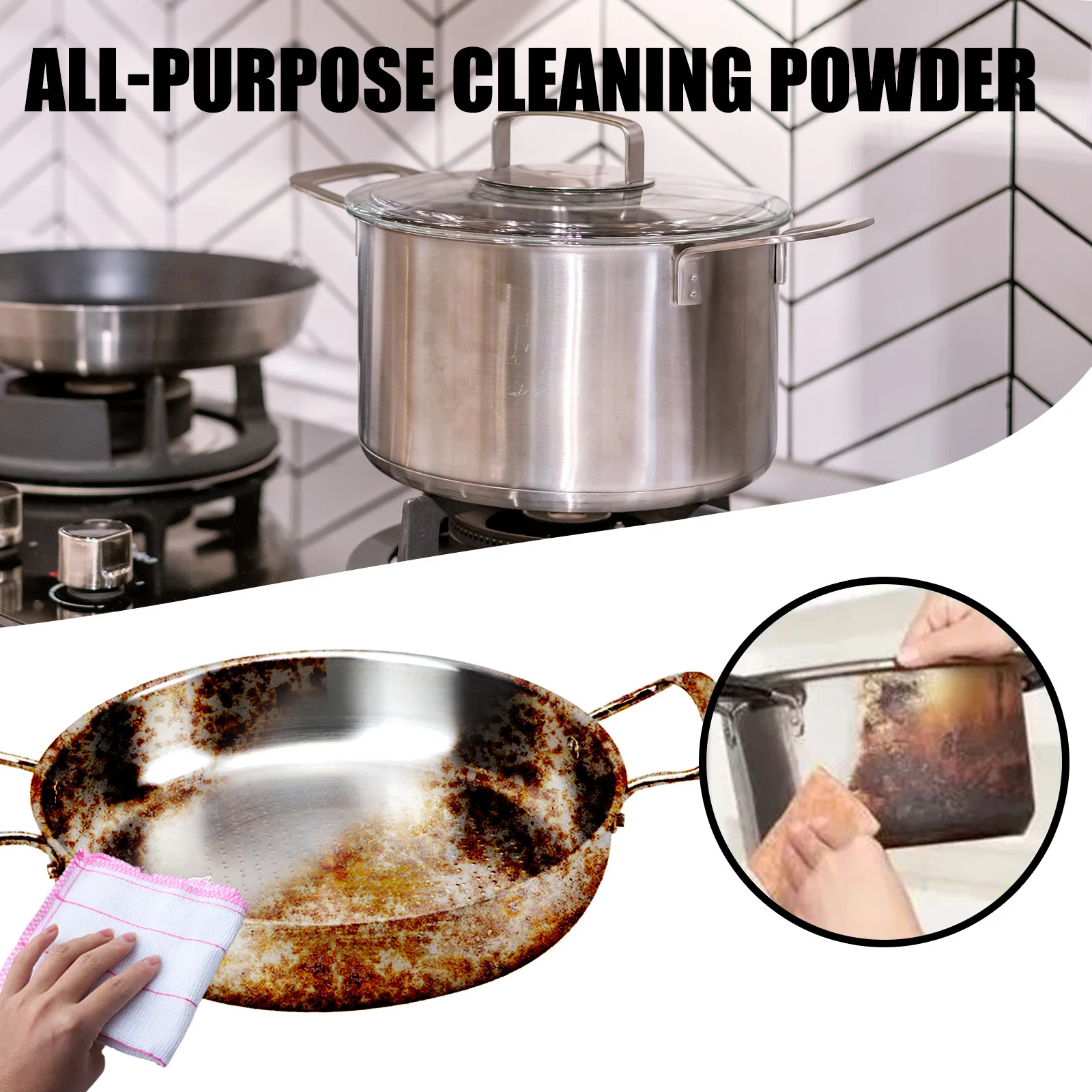 Jaysuing Powerful All-purpose Kitchen Cleaner Rust Heavy Oil Remover Cleaning Powder Stainless Steel Cookware Cleaning Powder