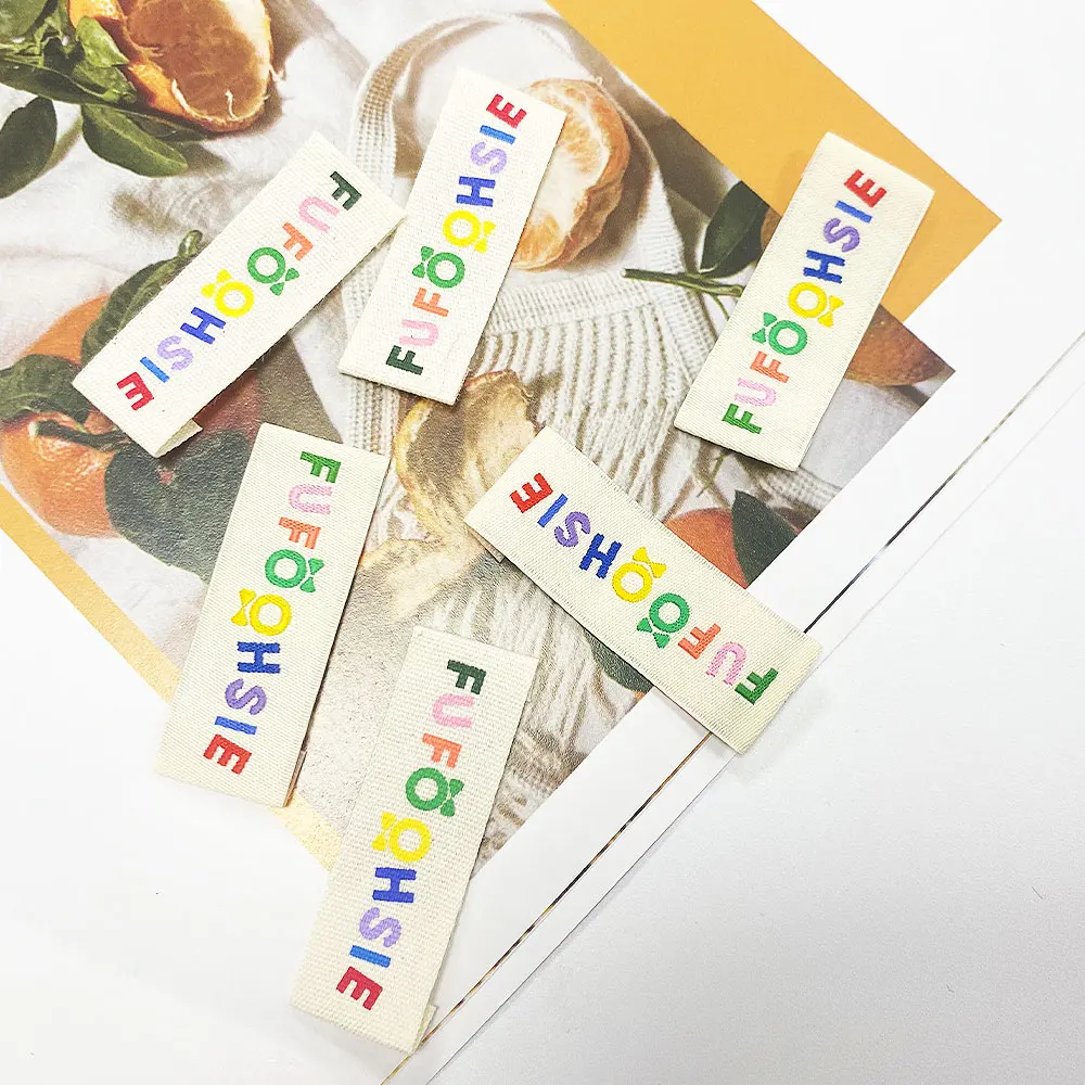 Fashion Design Brand Label For Garment End Fold Cotton Collar Printed Brand Label Woven Tags