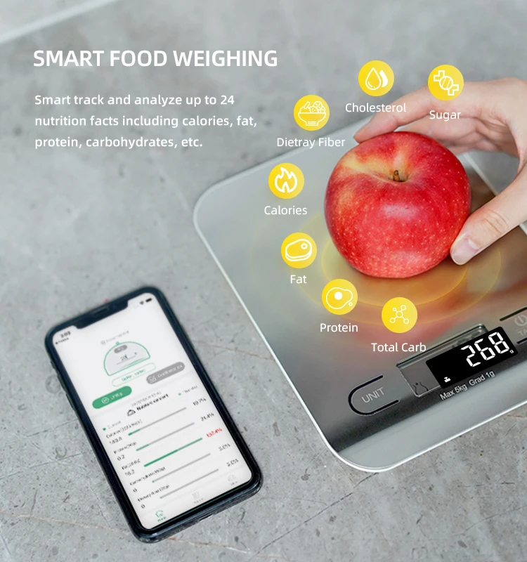 Smart Food Weighing Nutrient Intake Stain Steel 0.1g Digital Food Kitchen Compact Scale