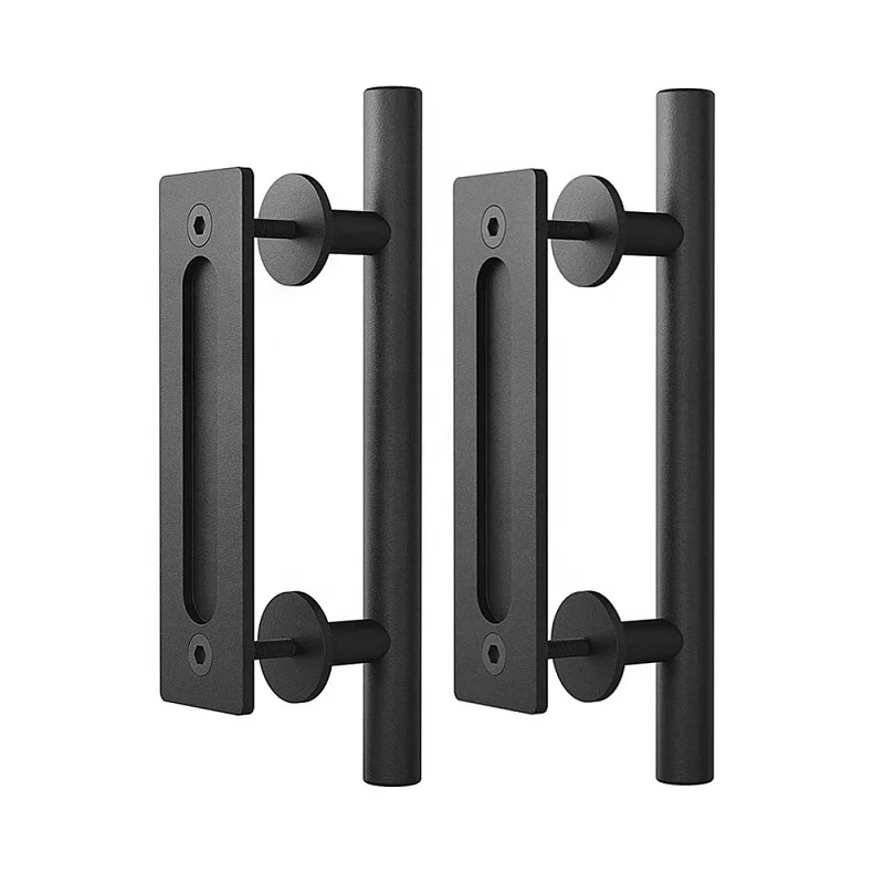 Barn Door Round Solid Handle Black Gates Garages Sheds Furniture Handle Set