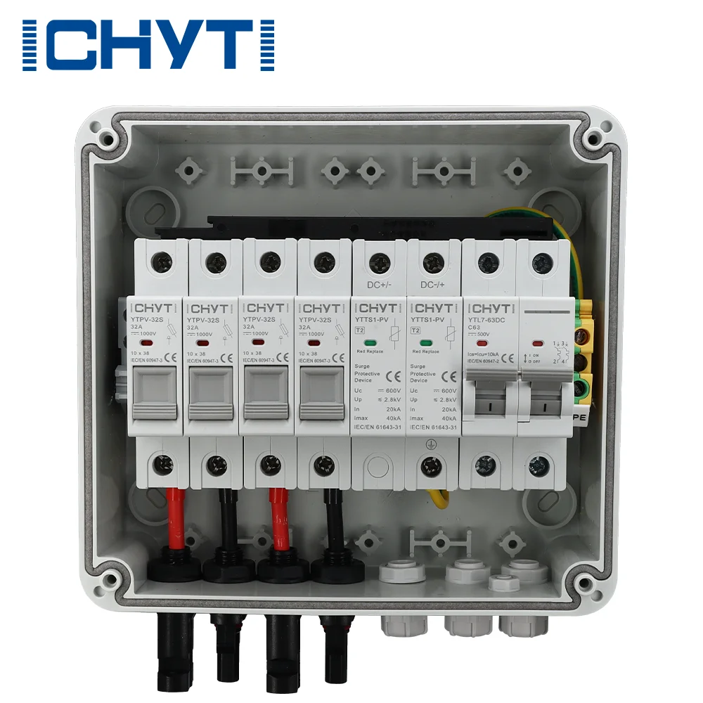 NEW CHYT 2 In 1 Out 600V Outdoor Waterproof for solar panel mounting IP65 PV Solar Surge Lightning Protection DC Combiner Box